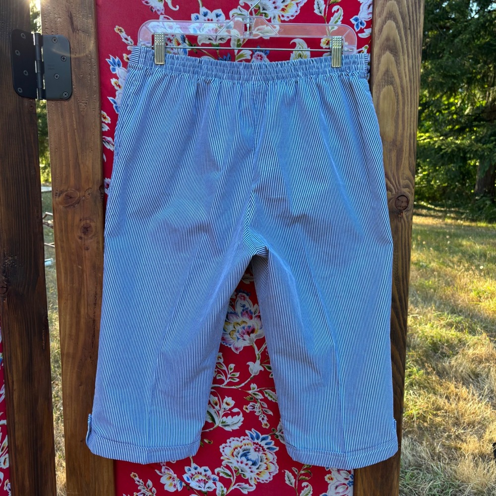 Navy+White Striped Nautical Sailorcore Wide Leg High Rise Capri Pants Size M-L - Picture 2 of 9